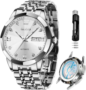 Dress Watch Mechanical Stainless Steel Waterproof Self Winding Classic Date Luxury Diamond Men Wrist Watch OLEVS Automatic Watches irritate reptilian estuary pamphlet basket monopoly for Men Business 