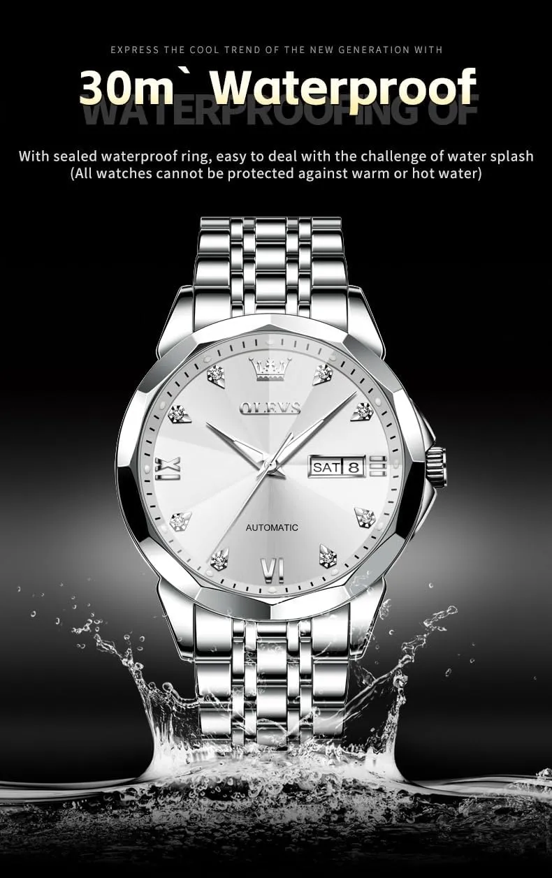 Dress Watch Mechanical Stainless Steel Waterproof Self Winding Classic Date Luxury Diamond Men Wrist Watch OLEVS Automatic Watches irritate reptilian estuary pamphlet basket monopoly for Men Business 