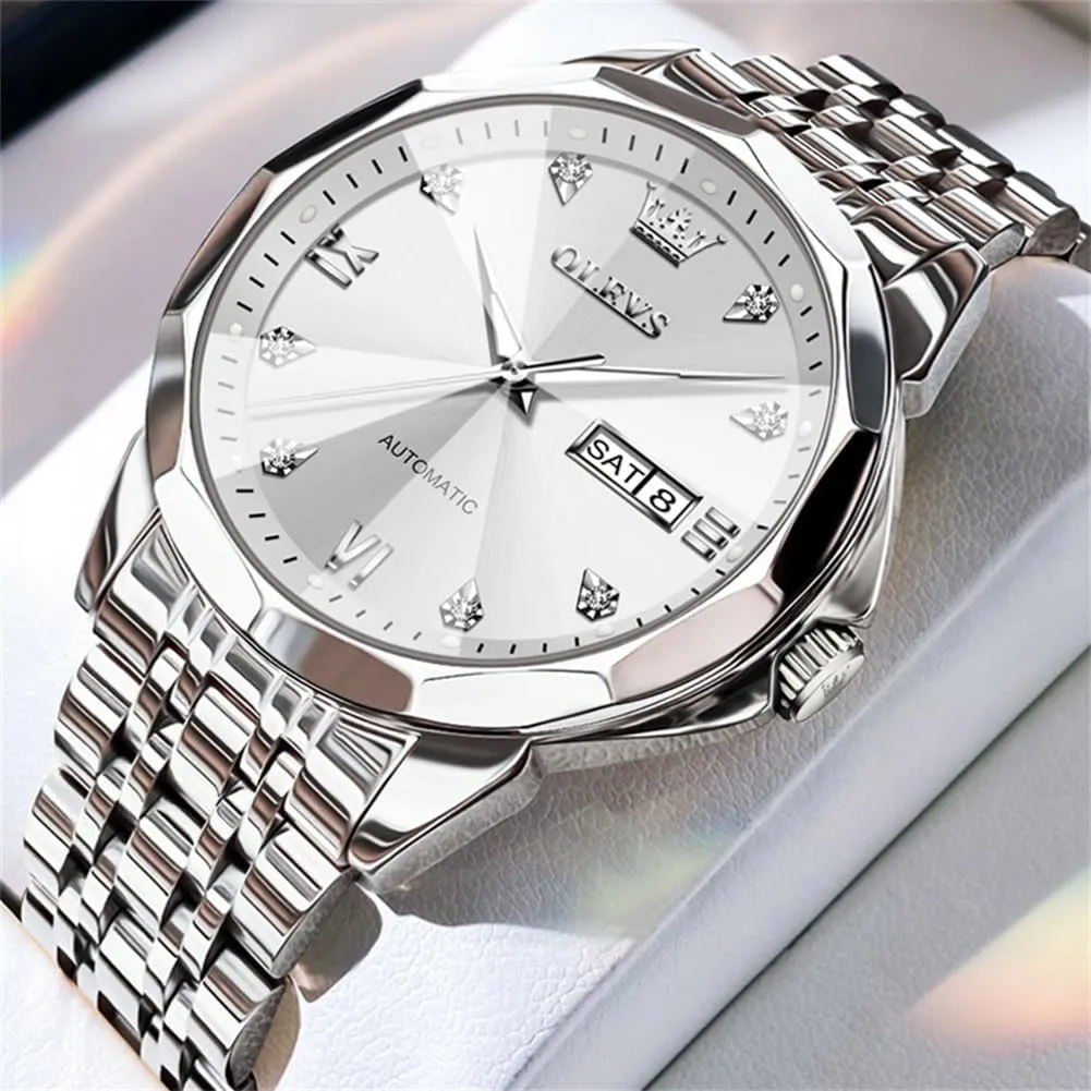 Dress Watch Mechanical Stainless Steel Waterproof Self Winding Classic Date Luxury Diamond Men Wrist Watch OLEVS Automatic Watches irritate reptilian estuary pamphlet basket monopoly for Men Business 