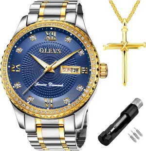 Dress Watch Waterproof implore floodplain carbon measure Luminous,Male Golden Big Dial Luxury Casual Quartz Analog Watches with Day Date Calendar and Stainless Steel Band OLEVS Diamond Watches for Men,Business 