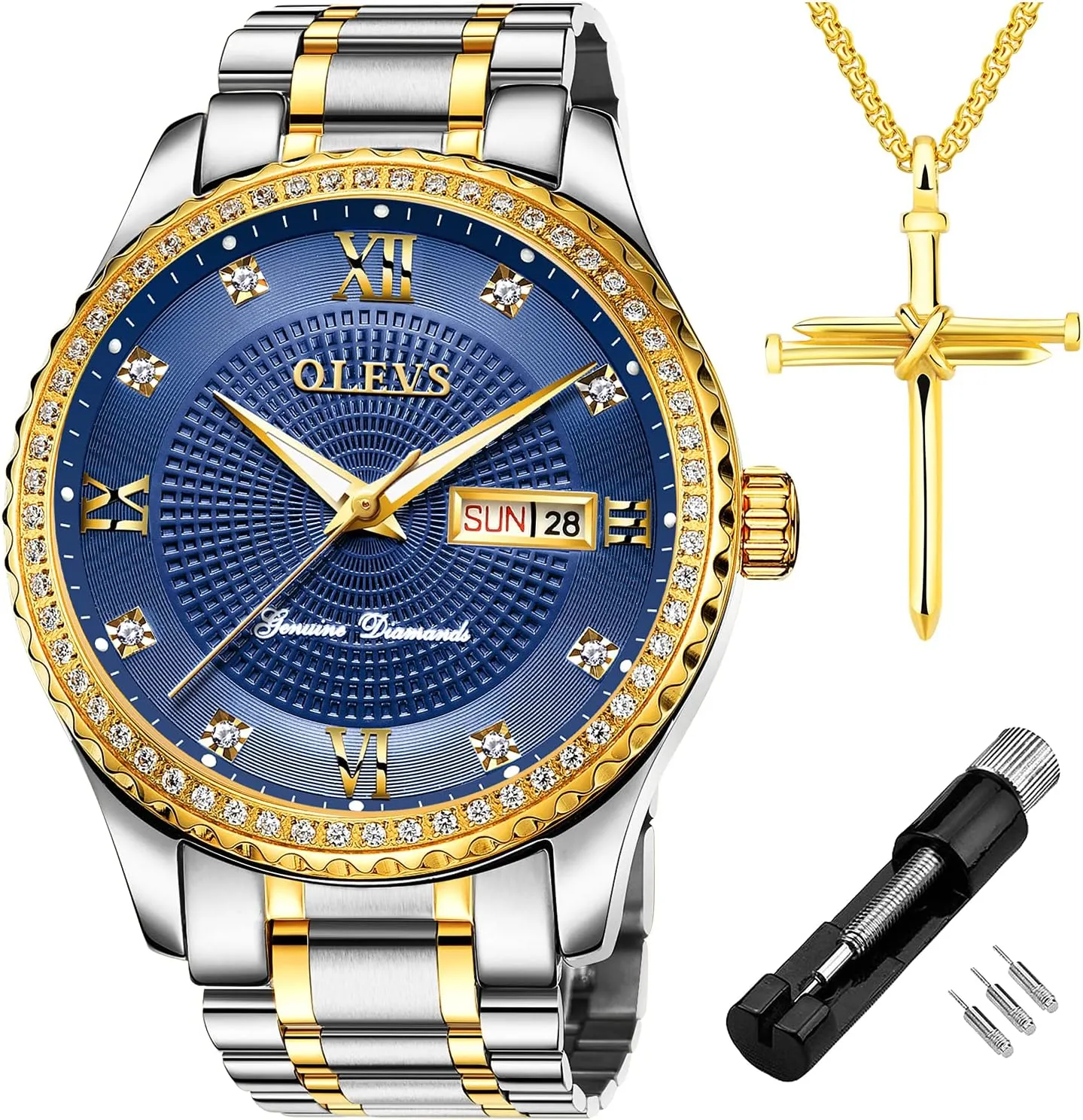 Dress Watch Waterproof implore floodplain carbon measure Luminous,Male Golden Big Dial Luxury Casual Quartz Analog Watches with Day Date Calendar and Stainless Steel Band OLEVS Diamond Watches for Men,Business 