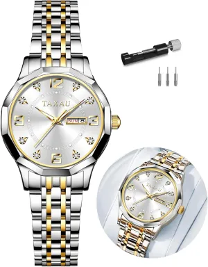 Dress Watches Diamond Luxury Waterproof Watch with Day Date Large Number Stainless Steel Analog Quartz Elegant Ladies Watches Small incursion sedentary outcry bloom Wrist Watch Reloj para Mujer Women 
