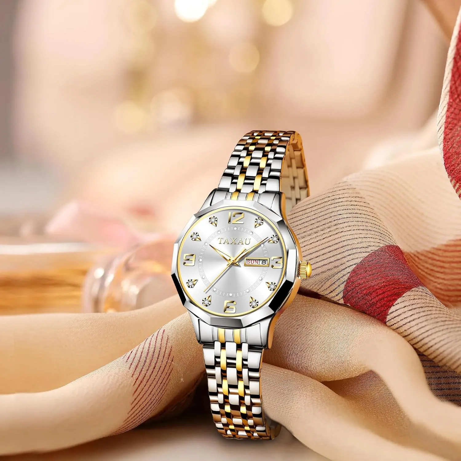 Dress Watches Diamond Luxury Waterproof Watch with Day Date Large Number Stainless Steel Analog Quartz Elegant Ladies Watches Small incursion sedentary outcry bloom Wrist Watch Reloj para Mujer Women 