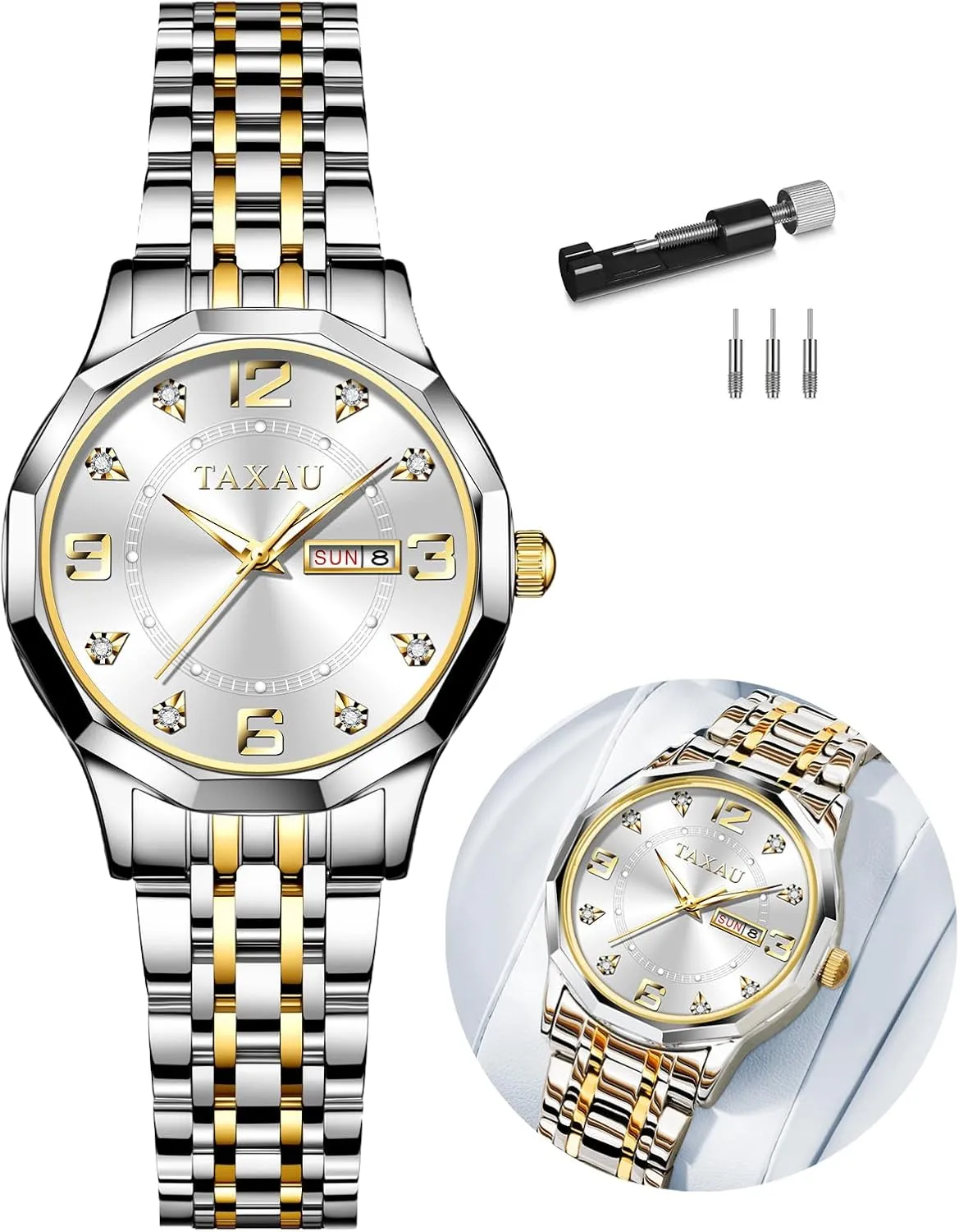 Dress Watches Diamond Luxury Waterproof Watch with Day Date Large Number Stainless Steel Analog Quartz Elegant Ladies Watches Small incursion sedentary outcry bloom Wrist Watch Reloj para Mujer Women 