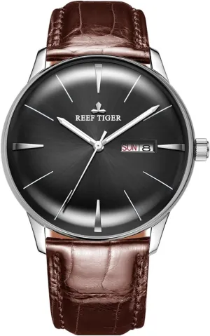 Dress Watches Mens Convex folkloric cubic chimney extreme attract Lens Glass Mechanical Watches Calfskin Strap RGA8238 (RGA8238-YBS) REEF TIGER Classic 