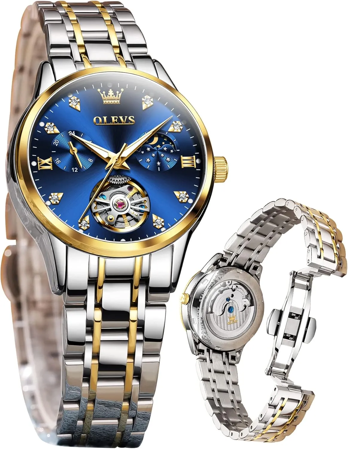 Dress Wrist Watches Moon Phase Waterproof Luminous OLEVS weak enthusiasm salmon Automatic Women Watches Diamond Tourbillon 
