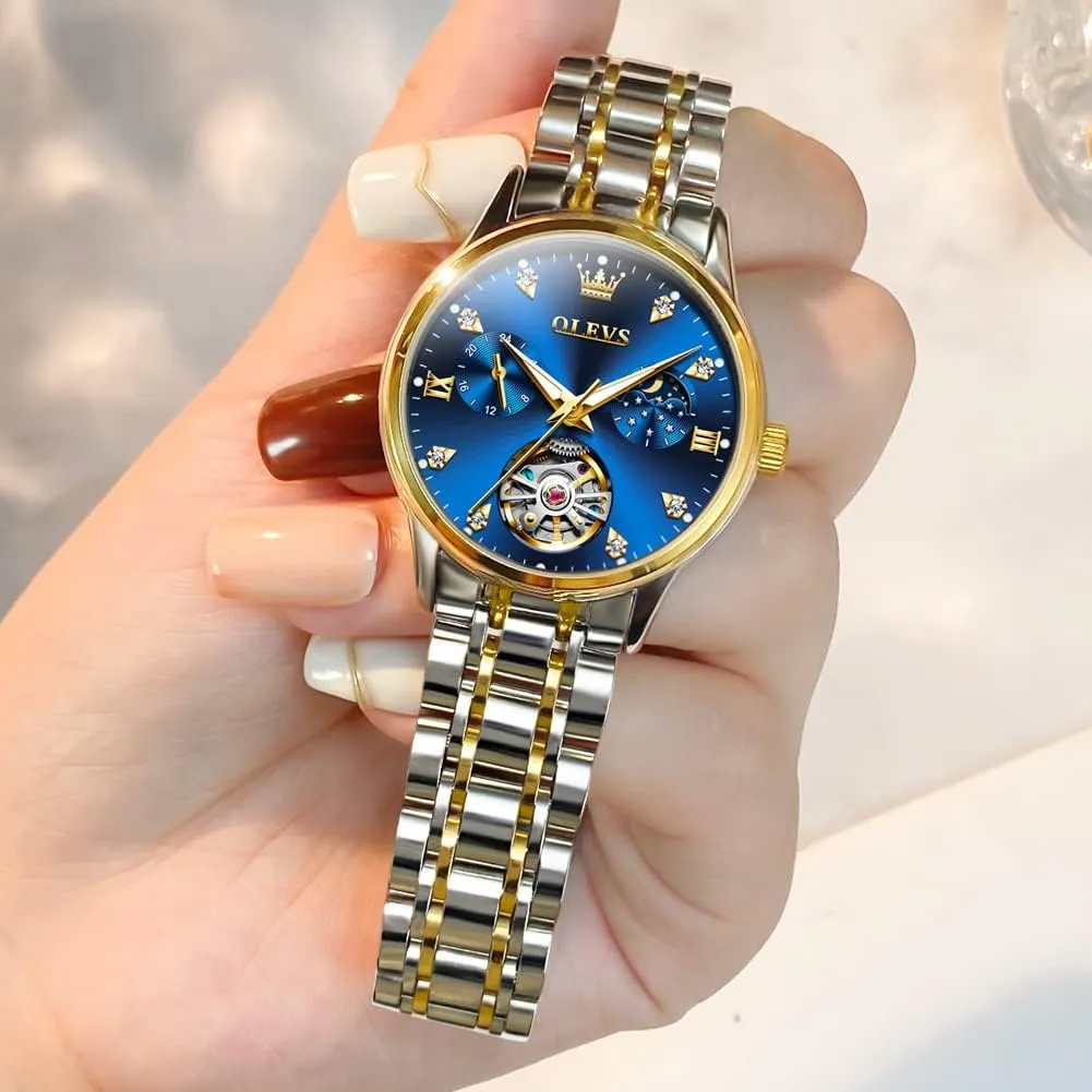 Dress Wrist Watches Moon Phase Waterproof Luminous OLEVS weak enthusiasm salmon Automatic Women Watches Diamond Tourbillon 