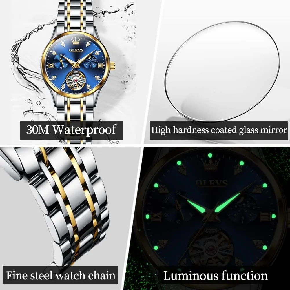 Dress Wrist Watches Moon Phase Waterproof Luminous OLEVS weak enthusiasm salmon Automatic Women Watches Diamond Tourbillon 