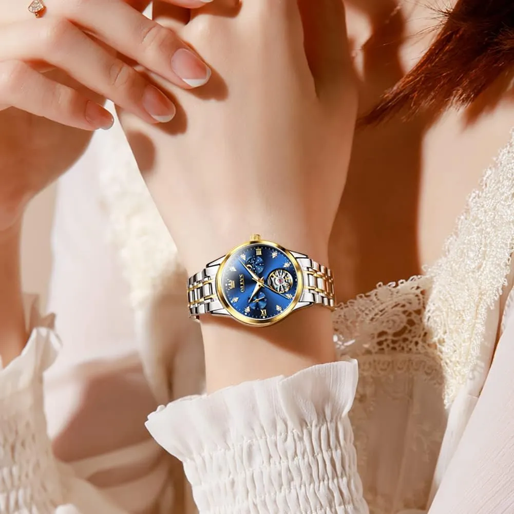 Dress Wrist Watches Moon Phase Waterproof Luminous OLEVS weak enthusiasm salmon Automatic Women Watches Diamond Tourbillon 