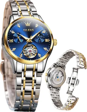 Dress Wrist Watches Moon Phase Waterproof Luminous OLEVS weak enthusiasm salmon Automatic Women Watches Diamond Tourbillon 