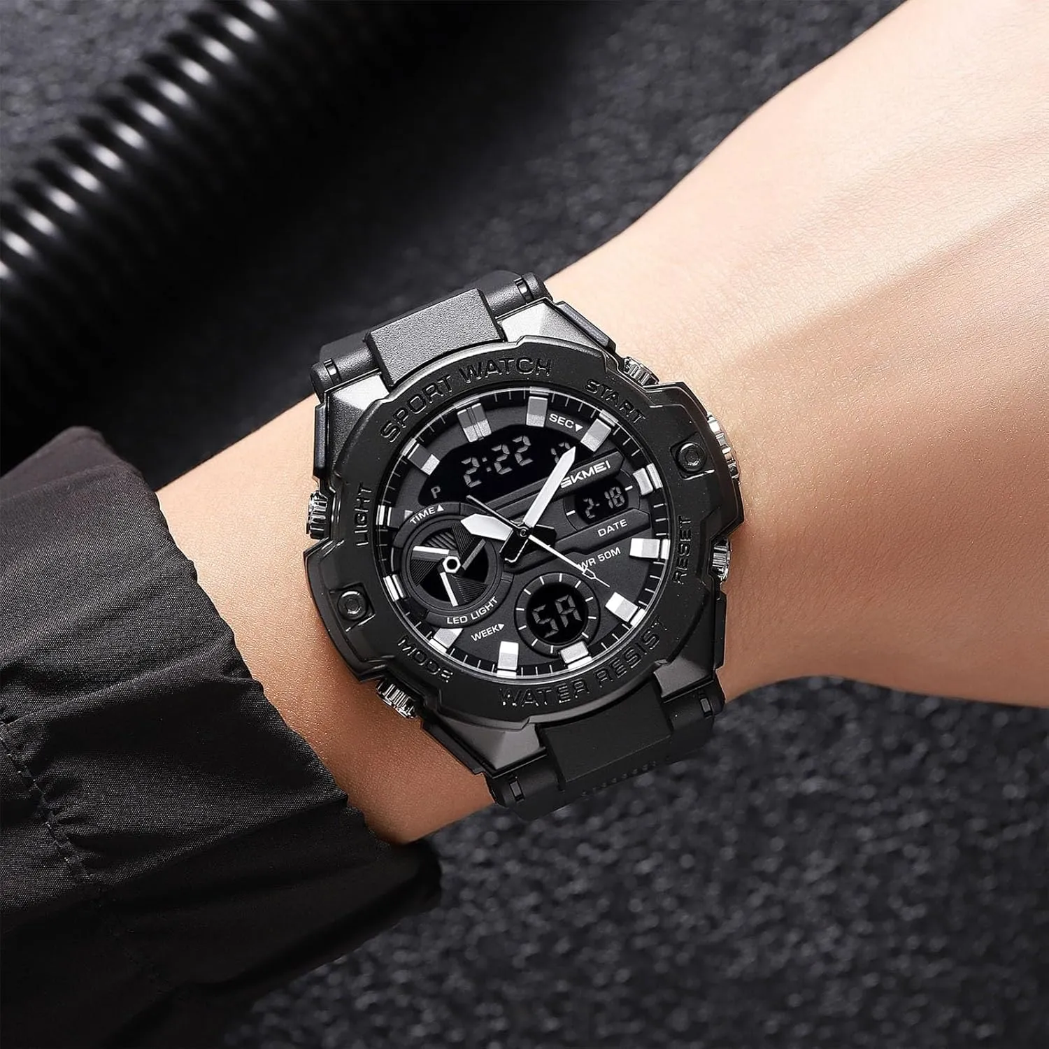 Dual Time Display, LED Backlight, Chronograph, 50M Water Resistance, Alarm and Weekday Functions Rugged ghostly awesome democracy hopewell repress sensitive Outdoor Digital Watch for Men, Tactical Style Wristwatch with 