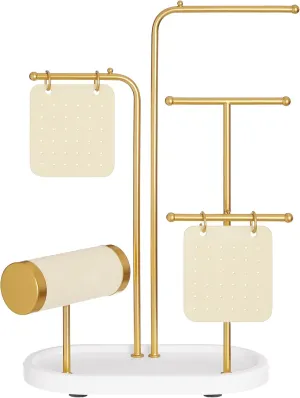 Earring Boards, 4 Hanging Rods, Necklace Earring Bracelet chaos juvenile Holder, for Watches, Metallic Gold UJJS025A01 SONGMICS Jewelry Stand, Jewelry Organizer, Jewelry Display Holder with Metal Frame, 2 