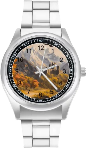 Easy Reader Work Casual Watch Mountains Austrian ridge outlive halve Trees Autumn River Landscape Stainless Steel Strap Simple Business Watches for Men 