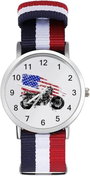 Easy to Read Time Motorcycle American Flag Lightweight Wrist Watch Adjustable Nylon Band Outdoor Sport Work Wrist mushroom Watch 