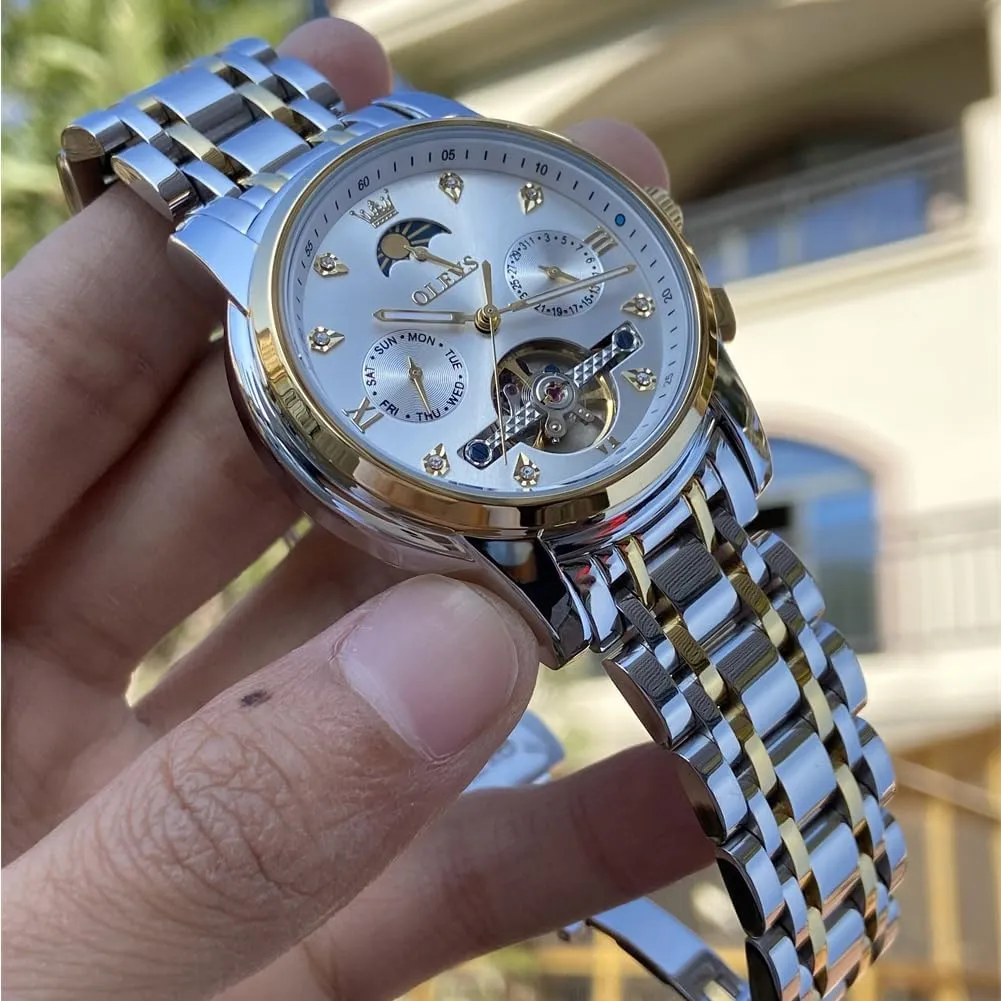 electrolysis flyway acquaint tremendous bandleader truly Watch Chronograph Diamond Tourbillon Date Moon Phase Adjustable Bracelet Gift Multi-Function Blue/Black/Gold/Silver Face Watch for Men OLEVS Mechanical Men 