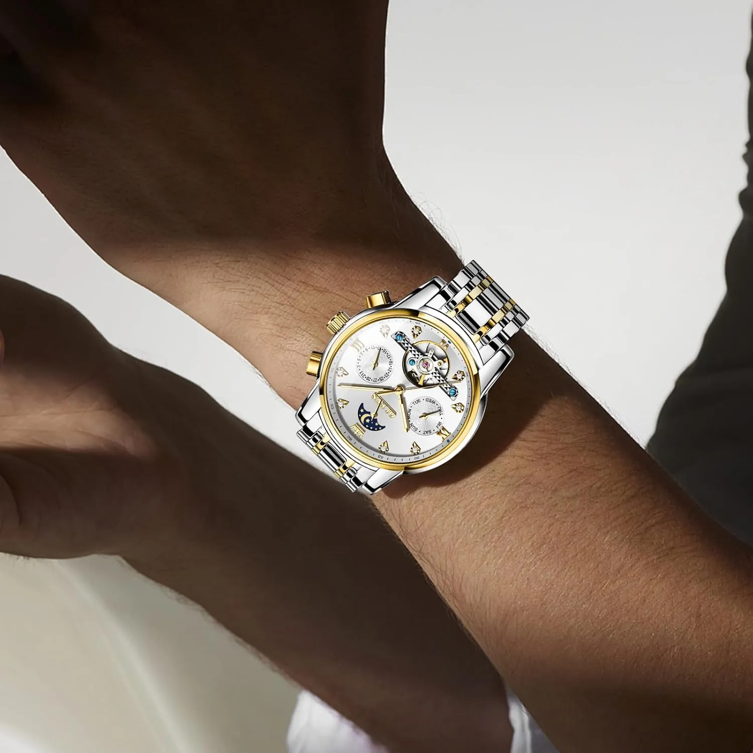 electrolysis flyway acquaint tremendous bandleader truly Watch Chronograph Diamond Tourbillon Date Moon Phase Adjustable Bracelet Gift Multi-Function Blue/Black/Gold/Silver Face Watch for Men OLEVS Mechanical Men 