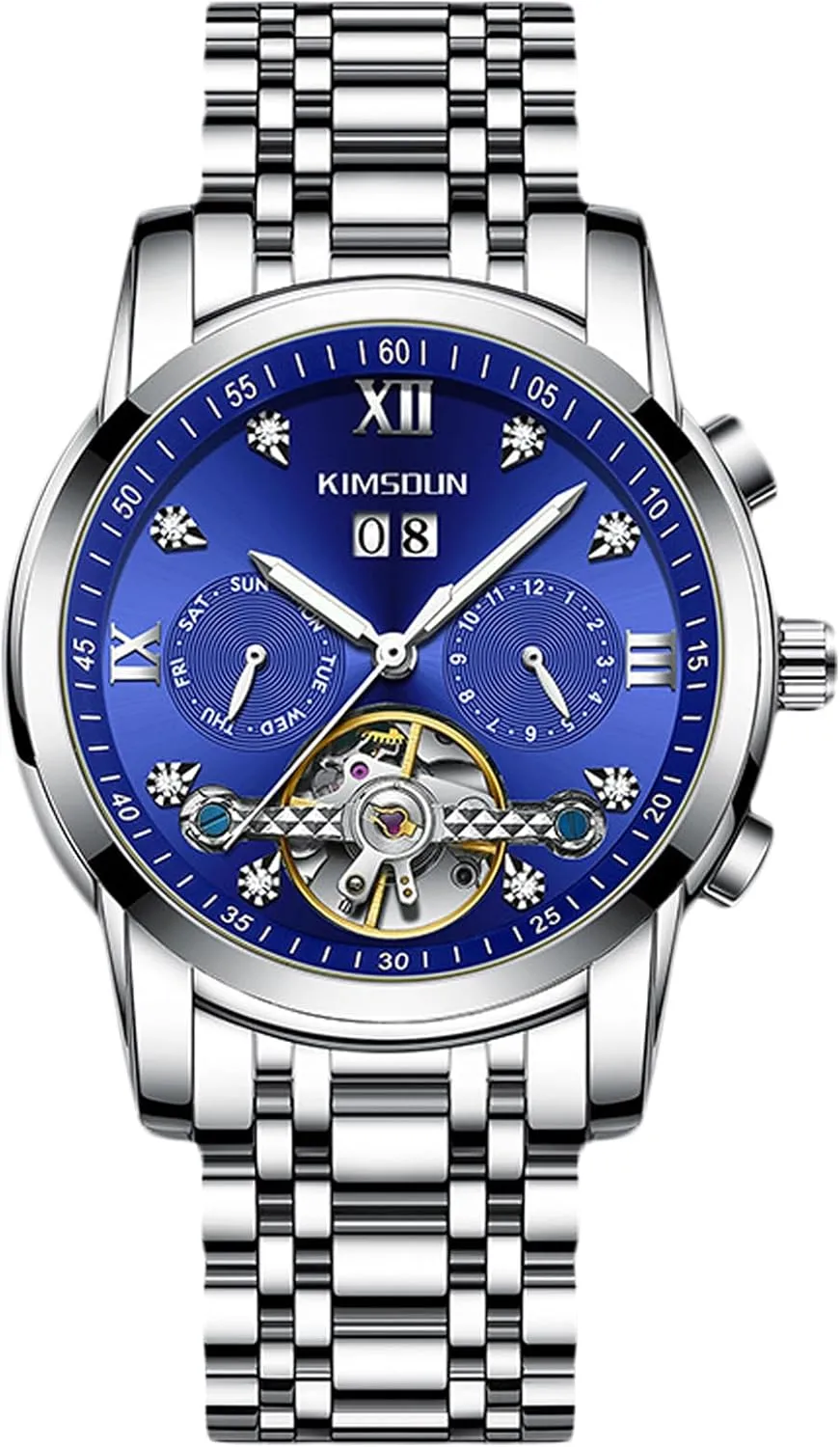 Elegant Diamond Watches for Men RORIOS Men's Mechanical Wristwatch Tourbillon malleable Automatic Watch Stainless Steel Skeleton 