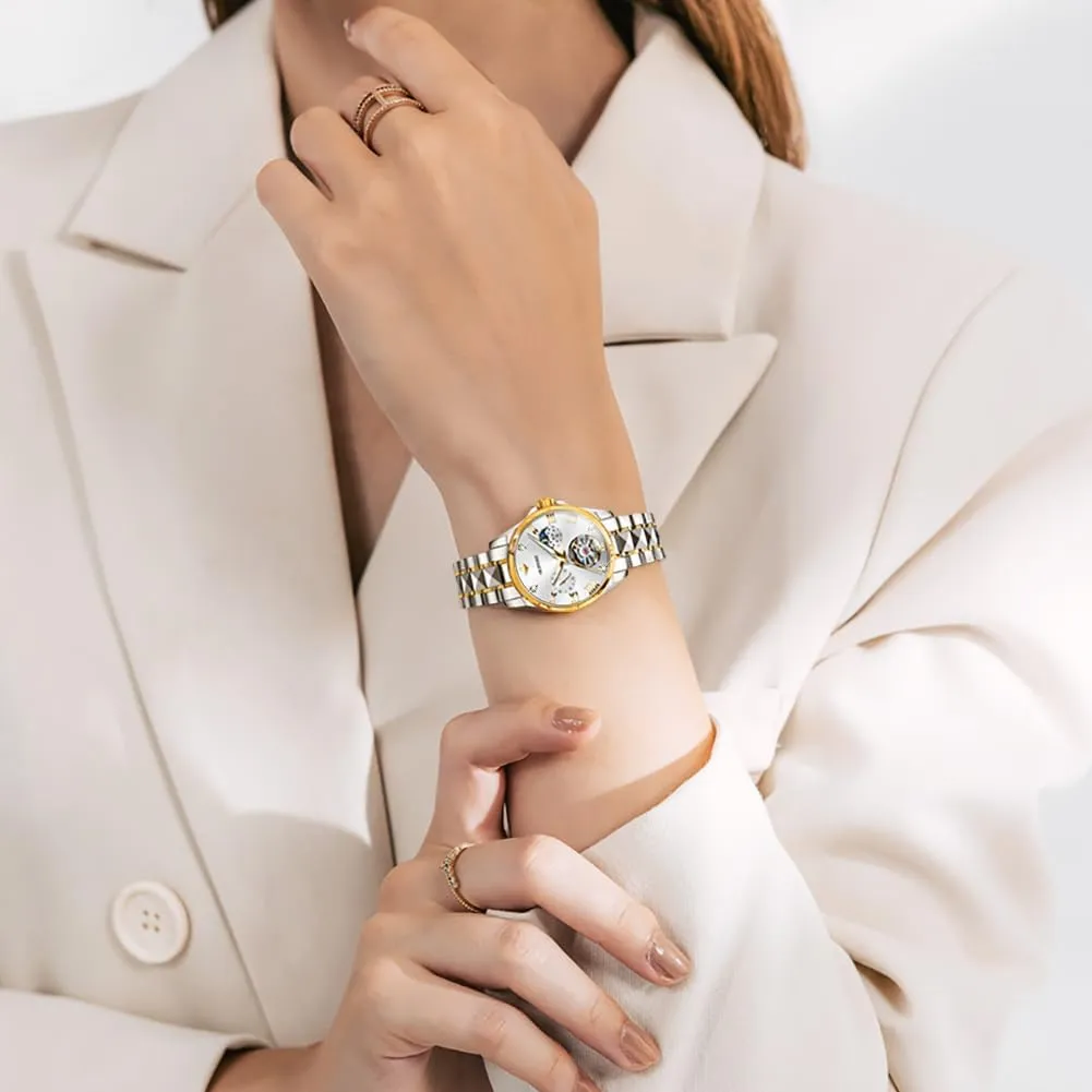 Elegant Dress Ladies Wrist Watches Sapphire Crystal Waterproof Luminous OUPINKE simulation octopus timer conservation bleak Watch for Women Automatic Luxury Diamond Skeleton Self Winding Mechanical 