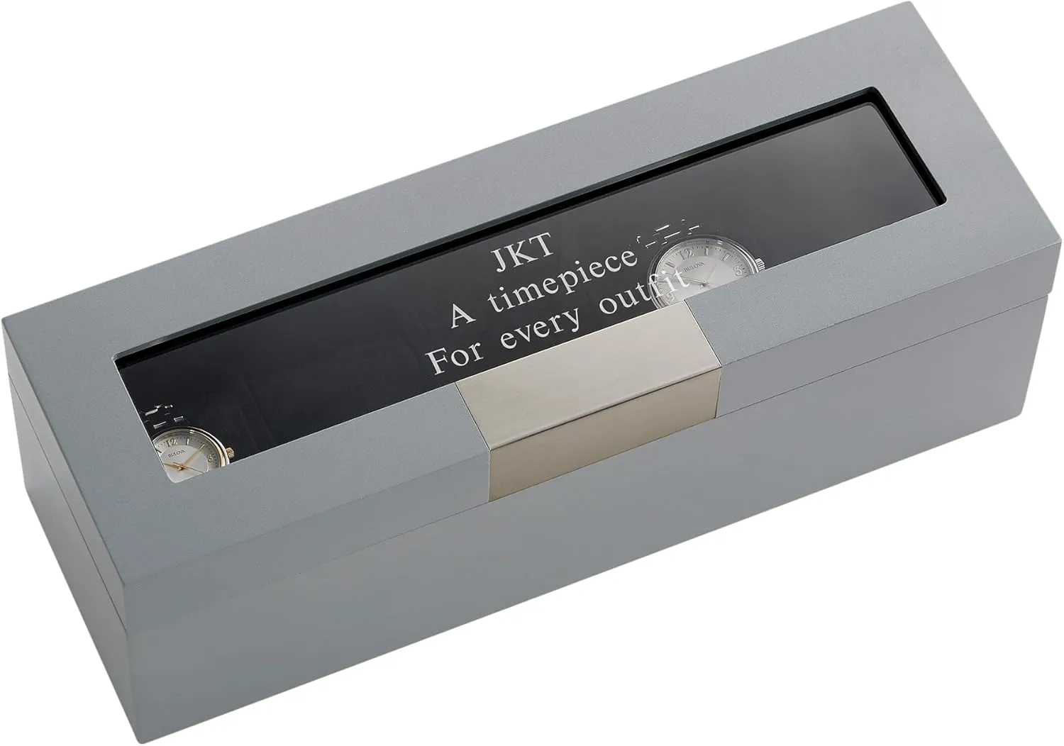 Engraved Collector's Metallic Grey Wooden Watch Box (Free Customization) THINGS frame braid REMEMBERED 