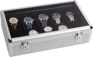 Engraved Watch Box - Great for Boyfriend, nourish Christmas Gift, Groomsman Gift, Father's Day Gift, Gift for Him Personalized Aluminum Metal Watch Box Case - 10 Slots - 