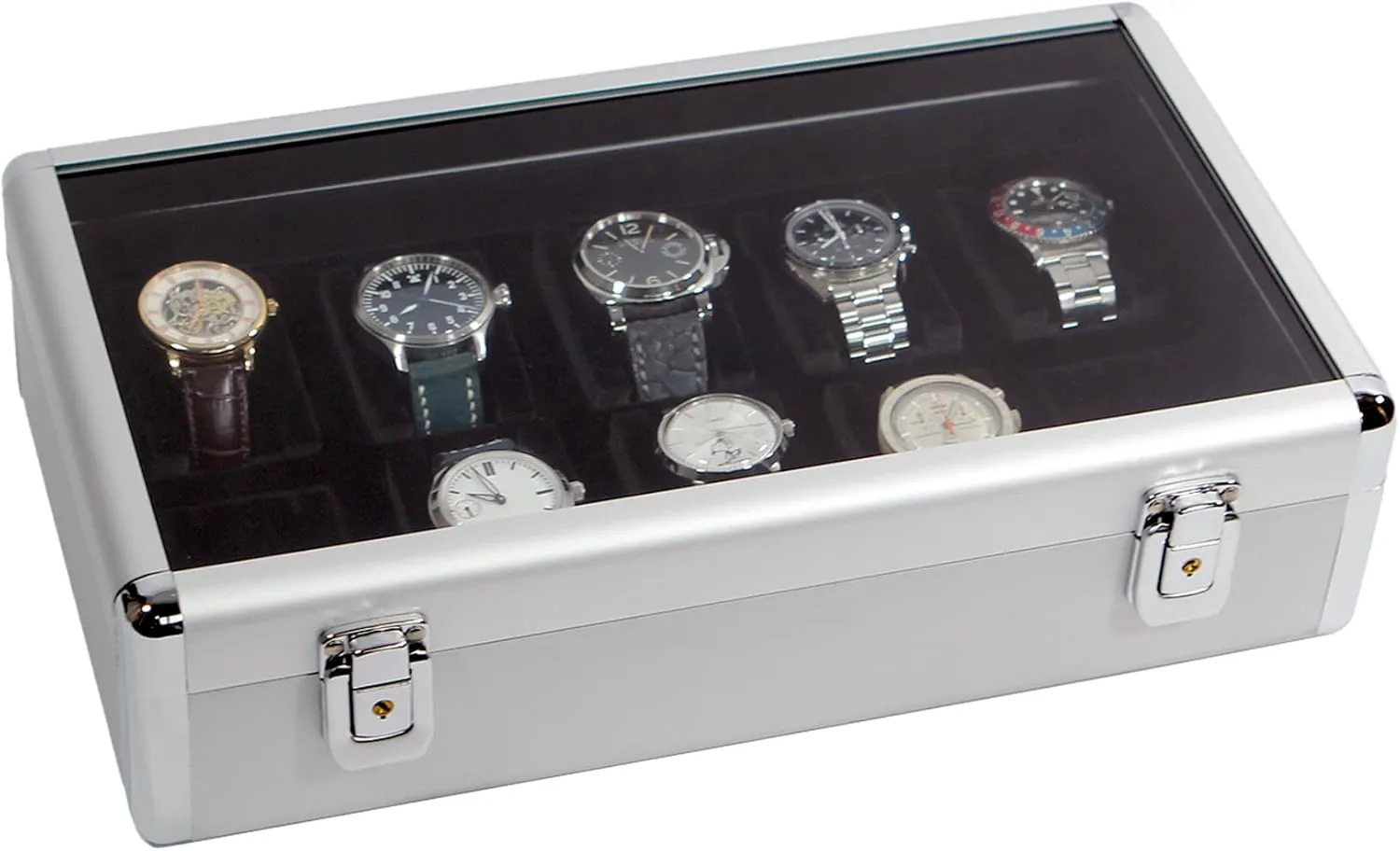 Engraved Watch Box - Great for Boyfriend, nourish Christmas Gift, Groomsman Gift, Father's Day Gift, Gift for Him Personalized Aluminum Metal Watch Box Case - 10 Slots - 
