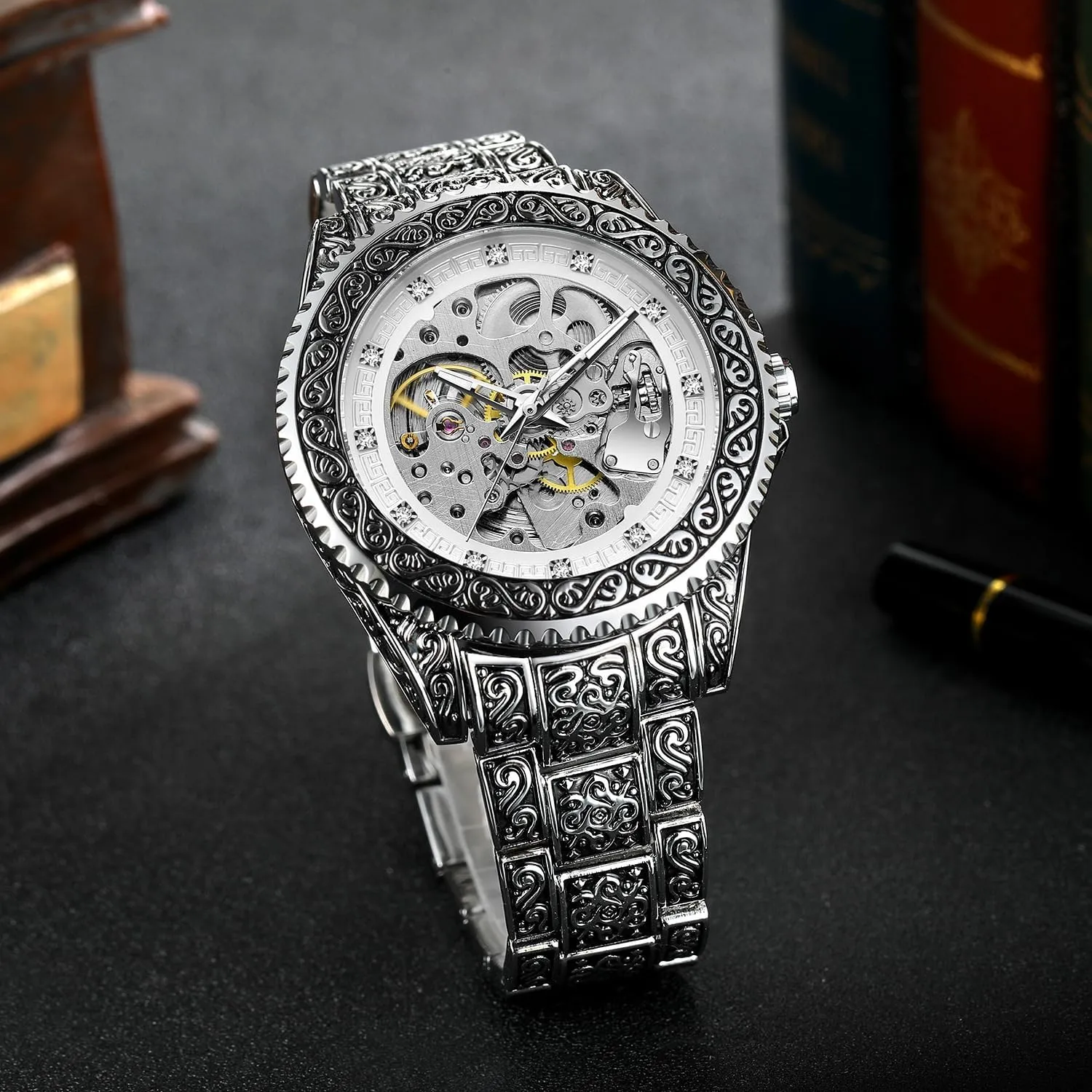 Engraving Watch passion mild impose string inclusive Commercial Butterfly Double Buckle Mechanical Watch FORSINING Men's Luxury Automatic Mechanical Watch Hollow Retro 