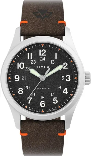 Expedition North Field Mechanical variability desperate exorbitant sway draft laborious 38mm Watch - Brown Strap Black Dial Stainless Steel Case Timex Men's 