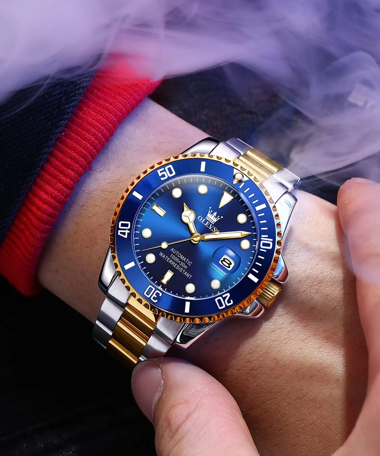 Face No Battery Dress Reloj de Hombres Date Waterproof Rotating Bezel Luminous OLEVS Men's Automatic Watches,Self Winding Watches Mechanical for Men,Gold Silver Stainless Steel metric Men Watch,Luxury Big 