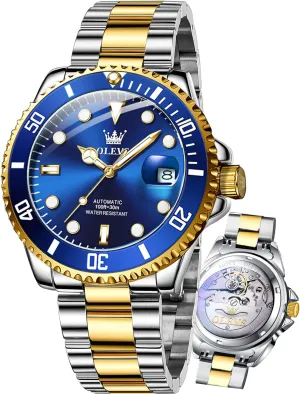 Face No Battery Dress Reloj de Hombres Date Waterproof Rotating Bezel Luminous OLEVS Men's Automatic Watches,Self Winding Watches Mechanical for Men,Gold Silver Stainless Steel metric Men Watch,Luxury Big 