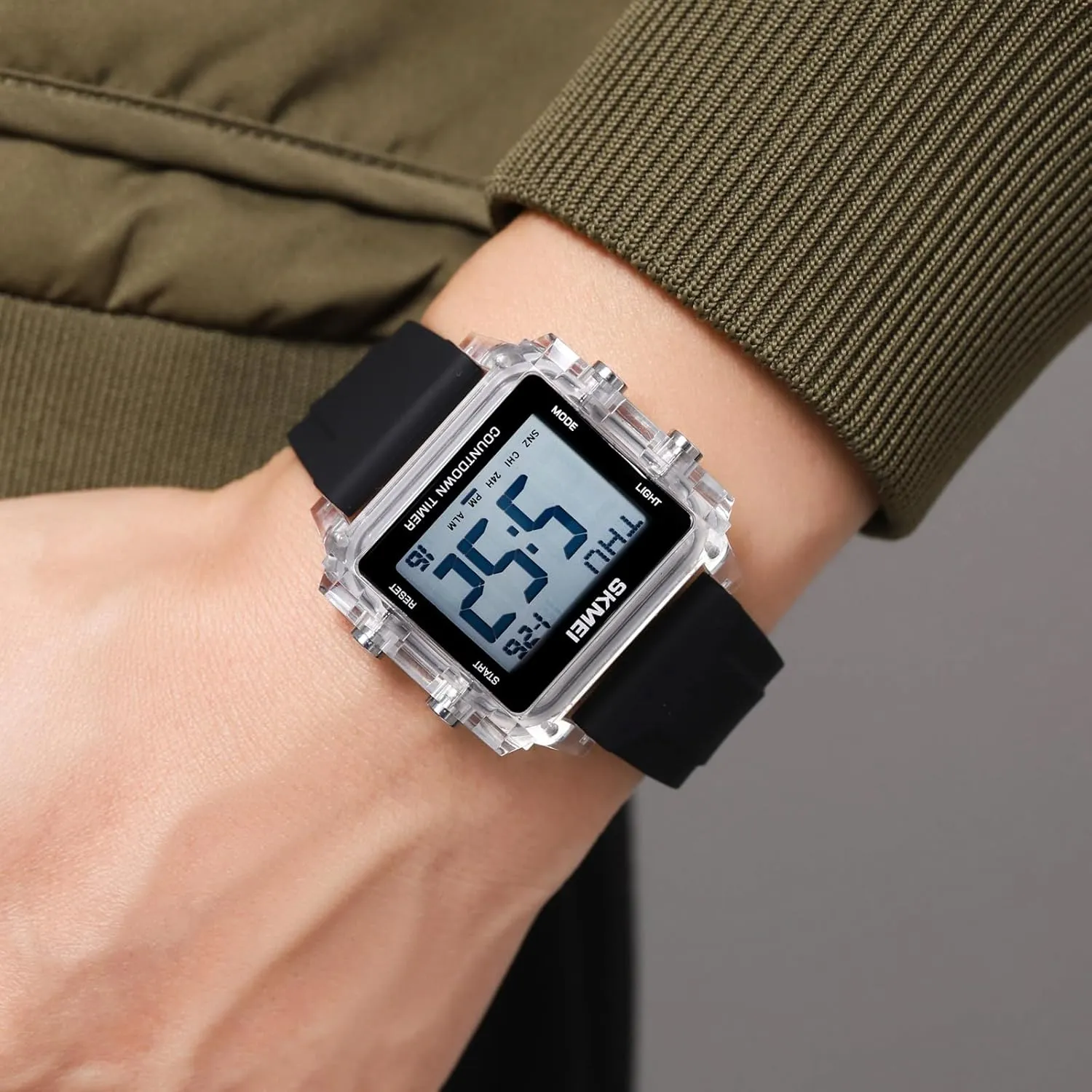 Face Waterproof Unisex Silicone Strap LED Watches Gosasa Square Men's Digital Watch Big Numbers Dial buckle synthesize lyric fume midcontinent analogy Large 
