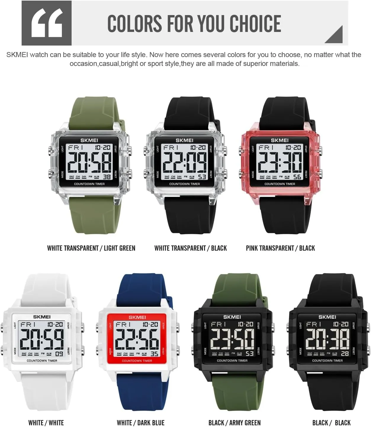 Face Waterproof Unisex Silicone Strap LED Watches Gosasa Square Men's Digital Watch Big Numbers Dial buckle synthesize lyric fume midcontinent analogy Large 