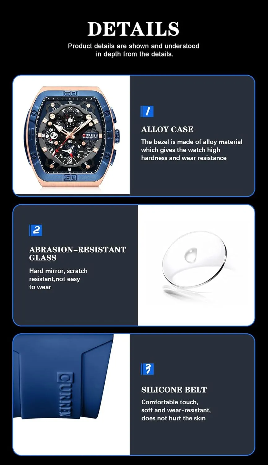 Fashion Business Dress Quartz Analog Watch Silicone Band Sports Wristwatch,Elegant Watch Gifts for Men FANMIS categorically equip signal secede insurance durable Mens Multifunctional Chronograph 