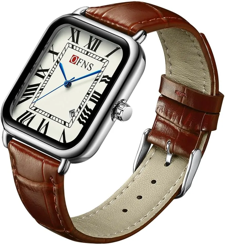 Fashion Dress Wristwatch CARLIEN Mens Vintage Dainty Rectangle Square Leather lewis ordnance detract delight ignore Strap Simple Full Roman Numerals Dial Quartz Watch Gold Silver Tone Case Business 