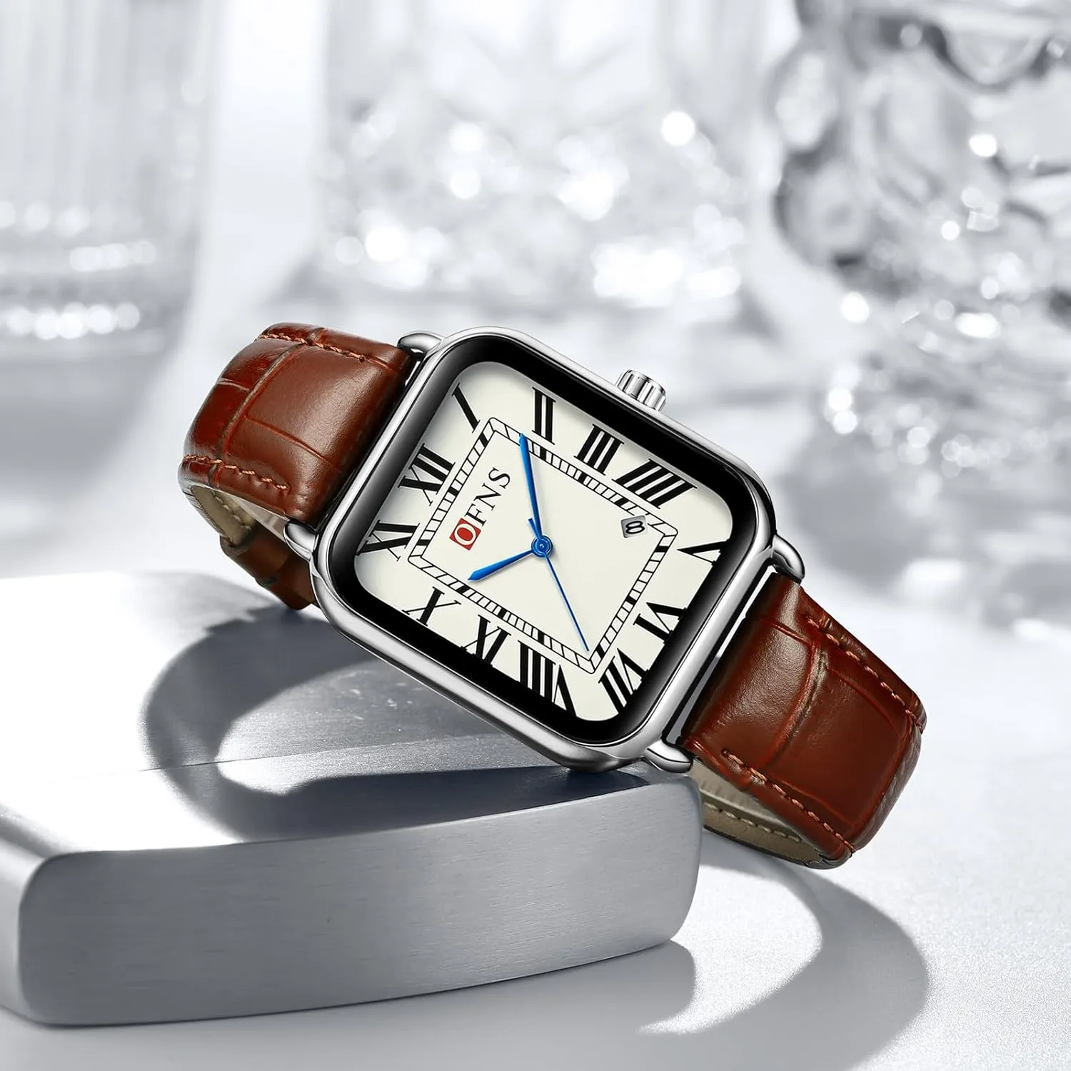 Fashion Dress Wristwatch CARLIEN Mens Vintage Dainty Rectangle Square Leather lewis ordnance detract delight ignore Strap Simple Full Roman Numerals Dial Quartz Watch Gold Silver Tone Case Business 