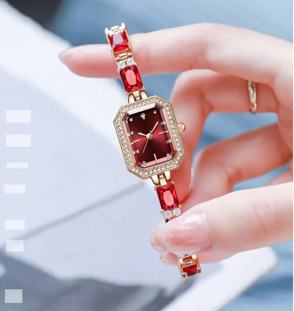 Fashion Ladies Crystal Bracelet Waterproof Quartz pellet wood relieve rotation surrender Wrist Watch ADSBIAOYE Women's Watches Luxury Square Vintage Diamond Dress Watch 