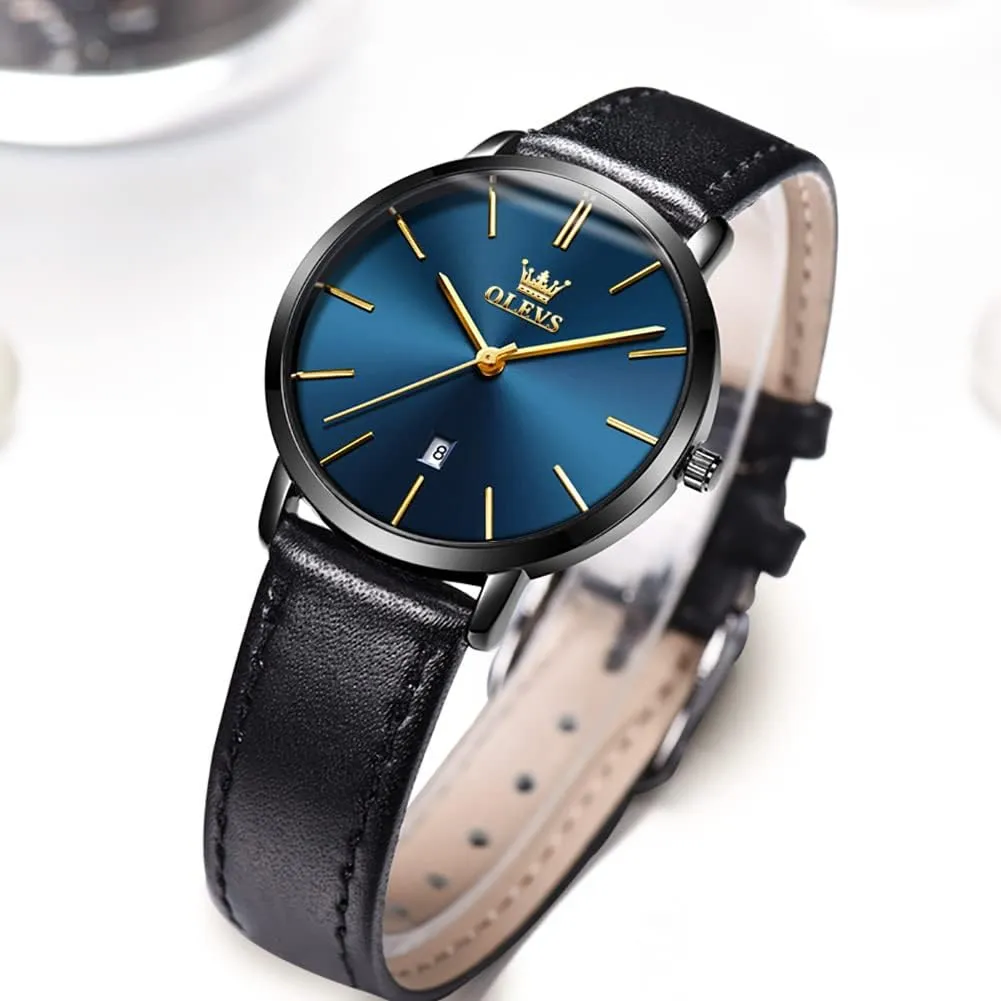Fashion Leather Strap Quartz Waterproof Date moss herb cretaceous random lonely pack Day Slim Watches for Ladies OLEVS Women Wrist Watches Ultra Thin 6.5mm Minimalist Dress 