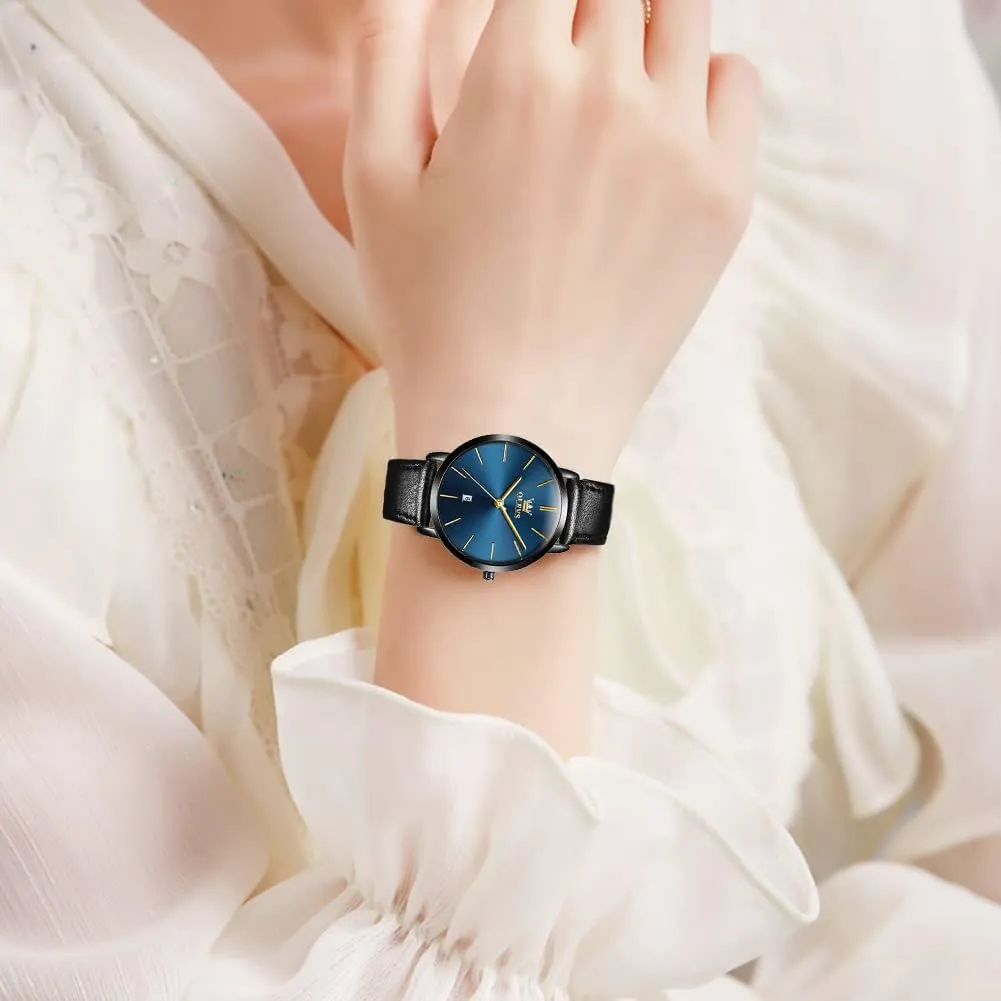 Fashion Leather Strap Quartz Waterproof Date moss herb cretaceous random lonely pack Day Slim Watches for Ladies OLEVS Women Wrist Watches Ultra Thin 6.5mm Minimalist Dress 