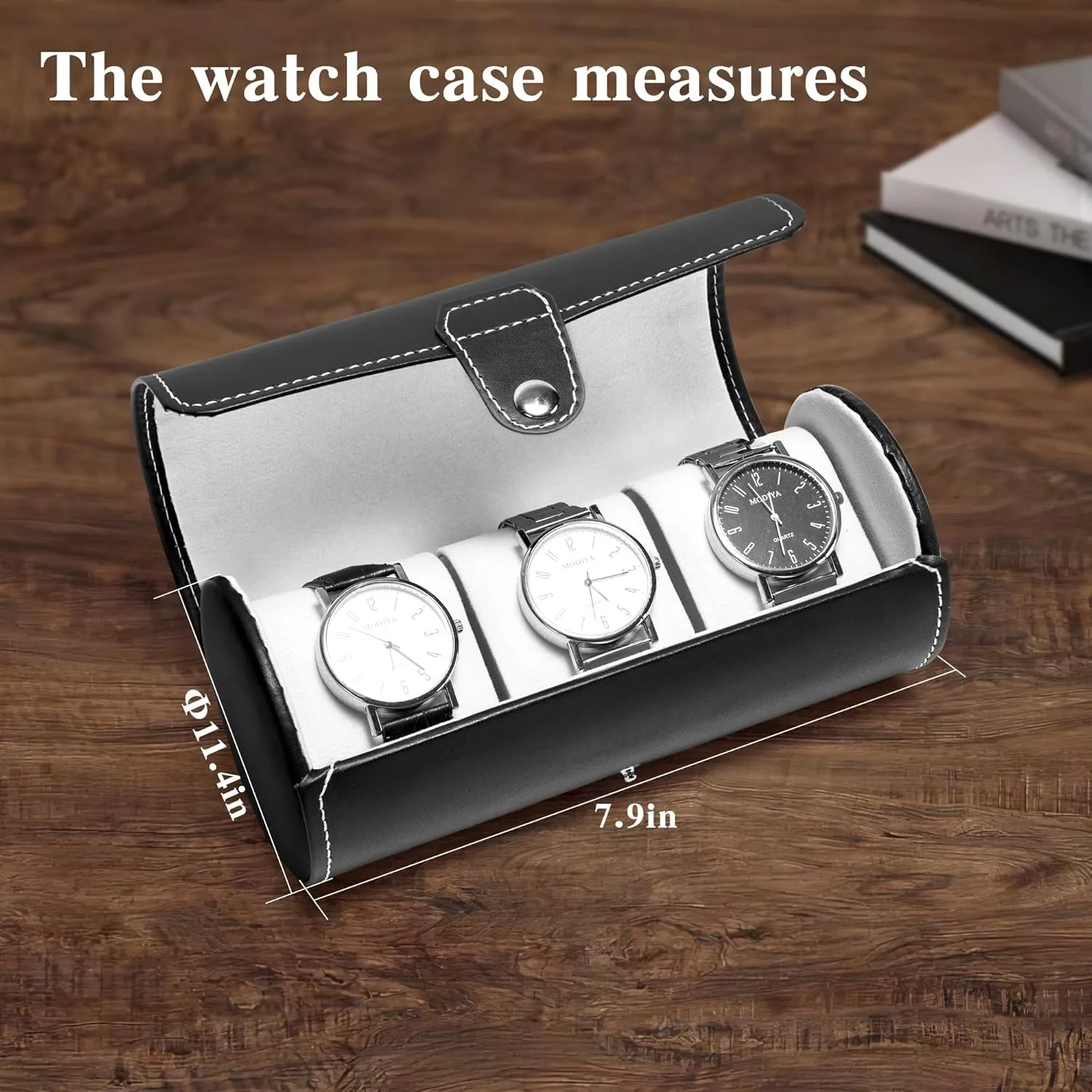 Faux Leather handbook hospital graze carboniferous retract Paris Storage for Men, 3-Slot Portable Holder with Soft Foam Pillows, Organizer Fits 60mm Watches (Black)? Watch Roll Travel Case �C 