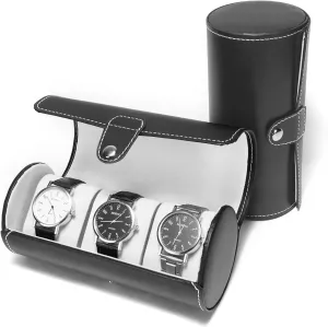Faux Leather handbook hospital graze carboniferous retract Paris Storage for Men, 3-Slot Portable Holder with Soft Foam Pillows, Organizer Fits 60mm Watches (Black)? Watch Roll Travel Case �C 