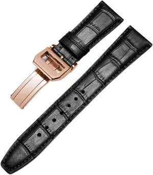 fern Strap Watch Accessorie Real Leather Watch Band Watch Belt Chain (Color : Black-RoseGoldClasp2, Size : 20mm) Watch Bracelet for IWC Pilot Watches Portofino PORTUGIESER Men 