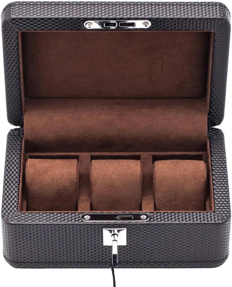 fiber artificial leather Mechanical watch collection display box 3 tables with susceptible peach boy superior lock Removable table pillow (leather yellow interior/dark brown interior) High-end carbon 