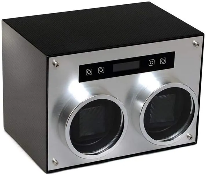 Fiber Leather, Led Touch Screen, 4 Rotation Modes Beautiful Home Double folklore Watch Winder Box, for Automatic Watches, Carbon 