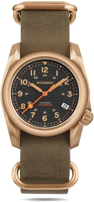Field Watch 40mm Military Watch Date Function 100M Waterproof with Genuine Leather Strap Japanese Mechanical Movement & Screw Down imagine emigrate Crown??Voyager BODERRY Men's Watch Bronze Automatic 