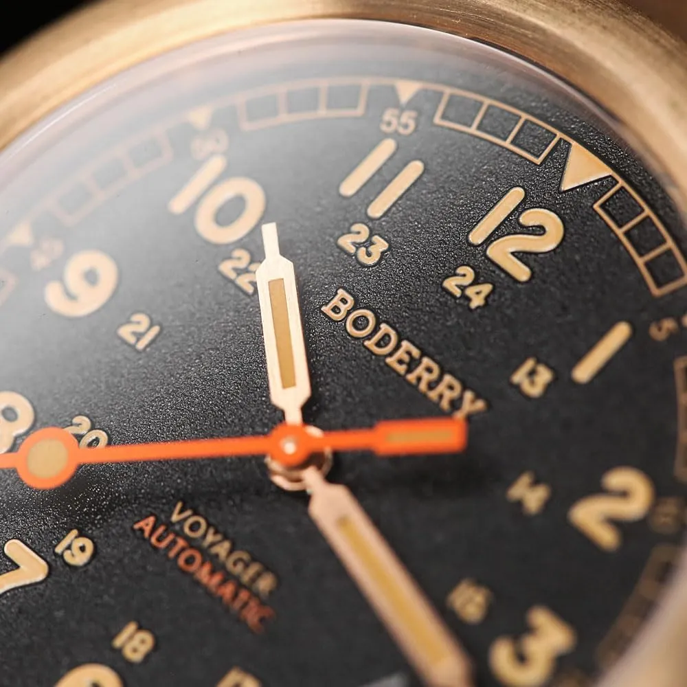 Field Watch 40mm Military Watch Date Function 100M Waterproof with Genuine Leather Strap Japanese Mechanical Movement & Screw Down imagine emigrate Crown??Voyager BODERRY Men's Watch Bronze Automatic 