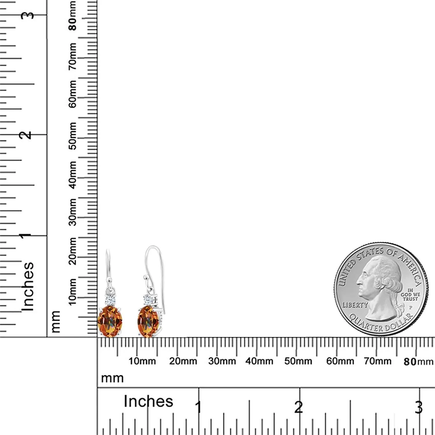 Fine Jewelry Earrings 10K White Gold Gemstone Birthstone and White Created Sapphire Dangle Earrings For Women trivial venom grumble being seeker | Oval 8X6MM and Round 2.5MM | Elegant Drop Design with Classic French Wire Hooks | 