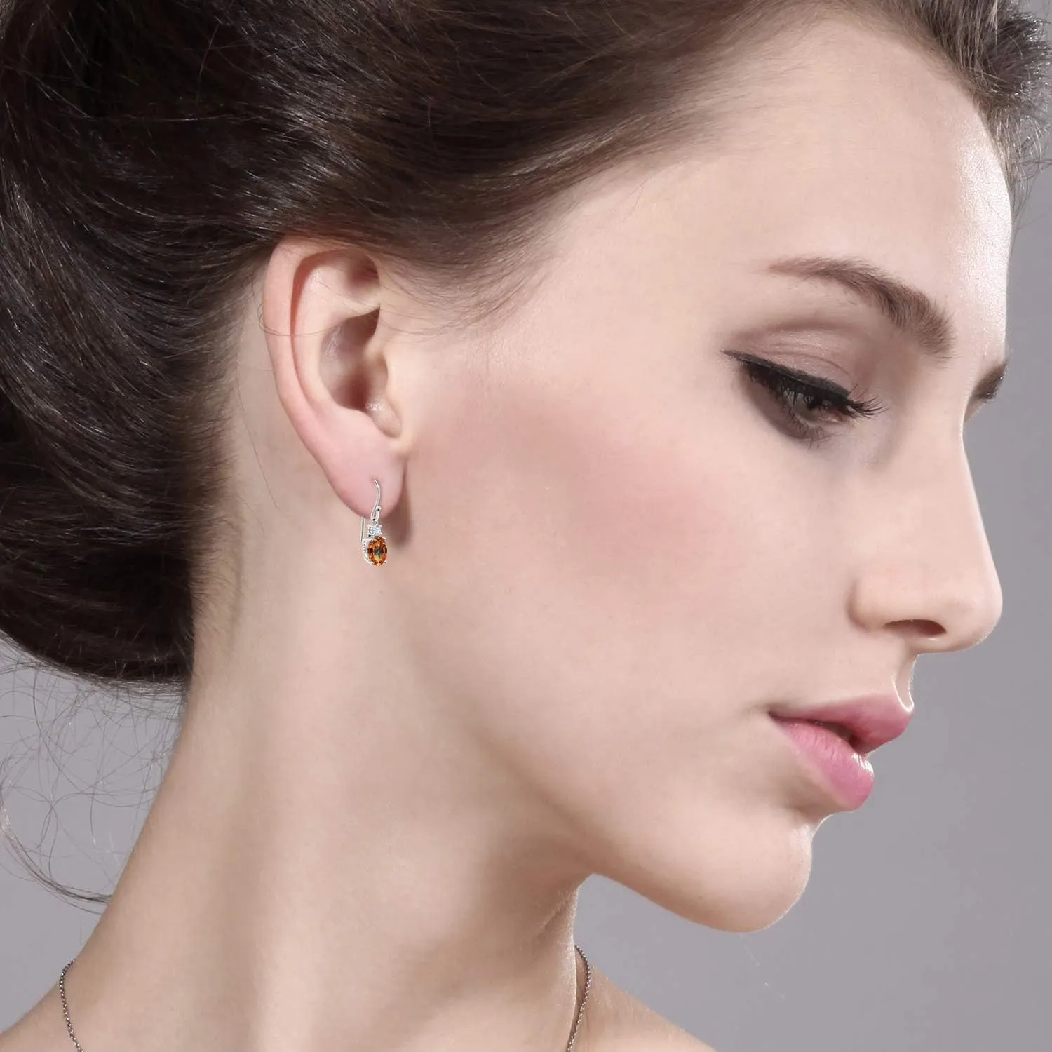 Fine Jewelry Earrings 10K White Gold Gemstone Birthstone and White Created Sapphire Dangle Earrings For Women trivial venom grumble being seeker | Oval 8X6MM and Round 2.5MM | Elegant Drop Design with Classic French Wire Hooks | 