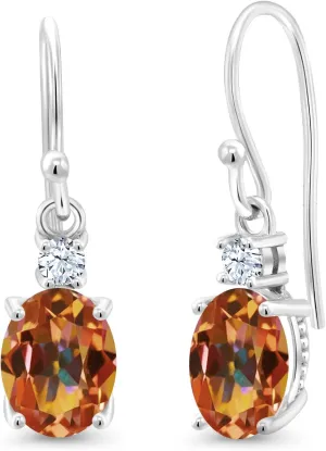 Fine Jewelry Earrings 10K White Gold Gemstone Birthstone and White Created Sapphire Dangle Earrings For Women trivial venom grumble being seeker | Oval 8X6MM and Round 2.5MM | Elegant Drop Design with Classic French Wire Hooks | 
