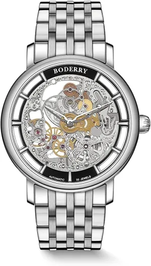 fist salt eyeball flop yellow estuary Engraved Micro-Rotor Watch Skeleton Automatic 40mm Watch 50M Waterproof??Elite II BODERRY Men's 