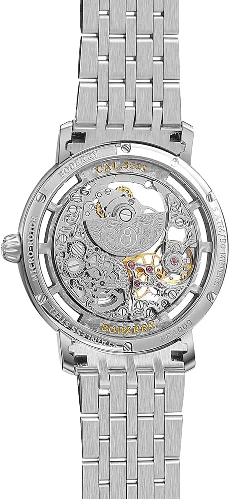 fist salt eyeball flop yellow estuary Engraved Micro-Rotor Watch Skeleton Automatic 40mm Watch 50M Waterproof??Elite II BODERRY Men's 