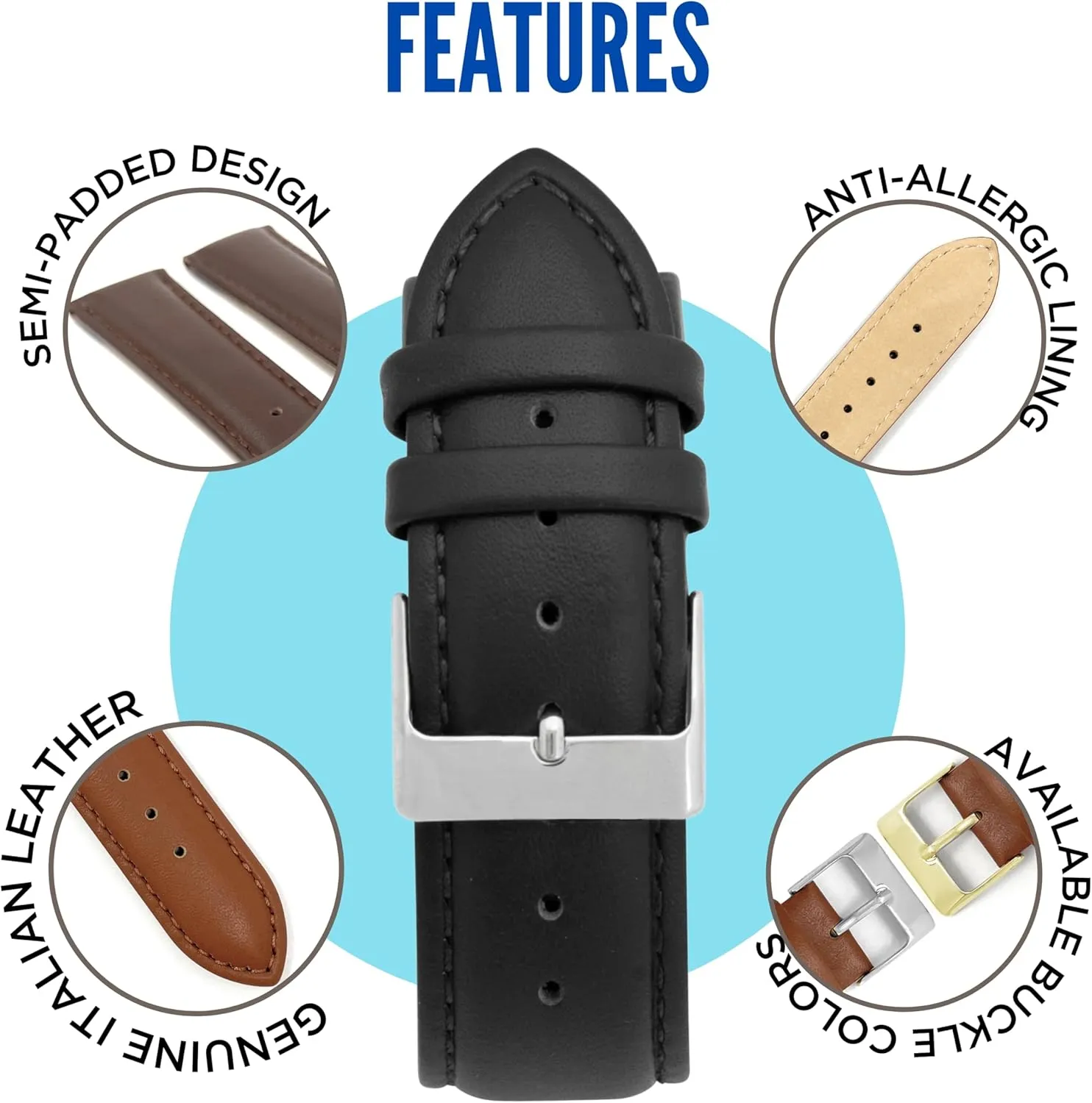 fits Men and Women Bandini Leather Watch Bands For Men 22mm quality living distinguishable 20mm 18mm - Classic Top Grain Genuine Italian Leather Watch Strap - Unisex 